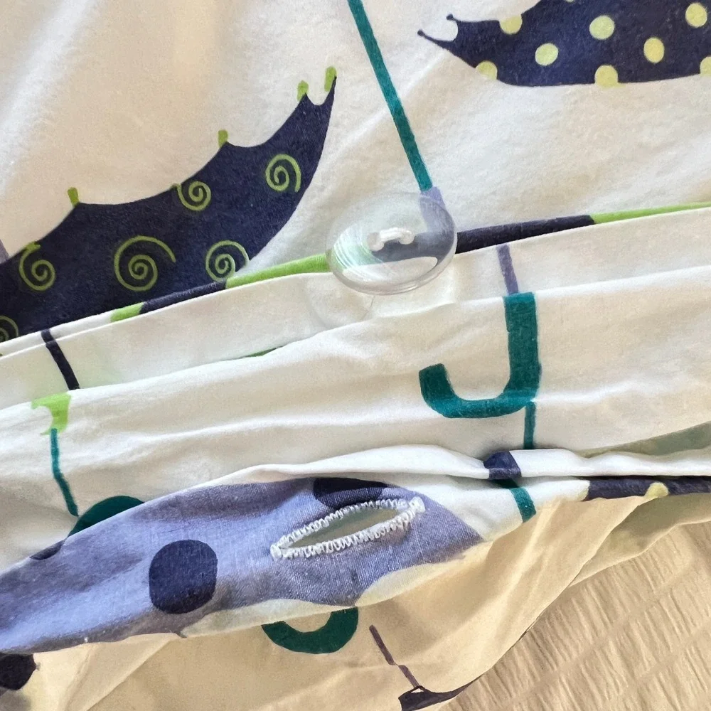 Garnet Hill Let It Rain Umbrella Print Duvet‎ Cover Double Queen Cotton Percale